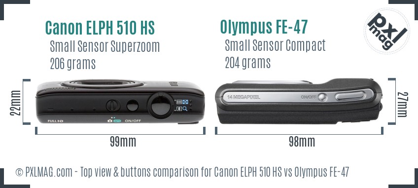 Canon ELPH 510 HS vs Olympus FE-47 top view buttons comparison