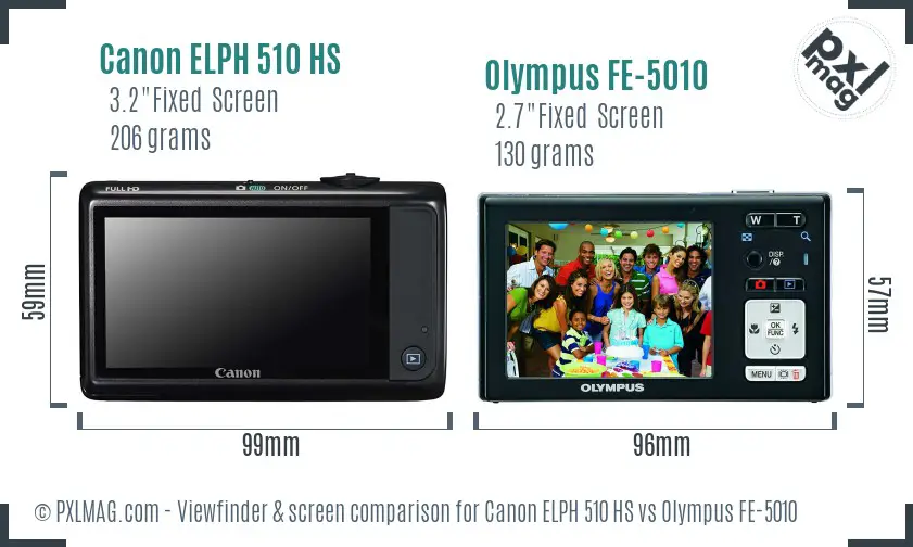 Canon ELPH 510 HS vs Olympus FE-5010 Screen and Viewfinder comparison