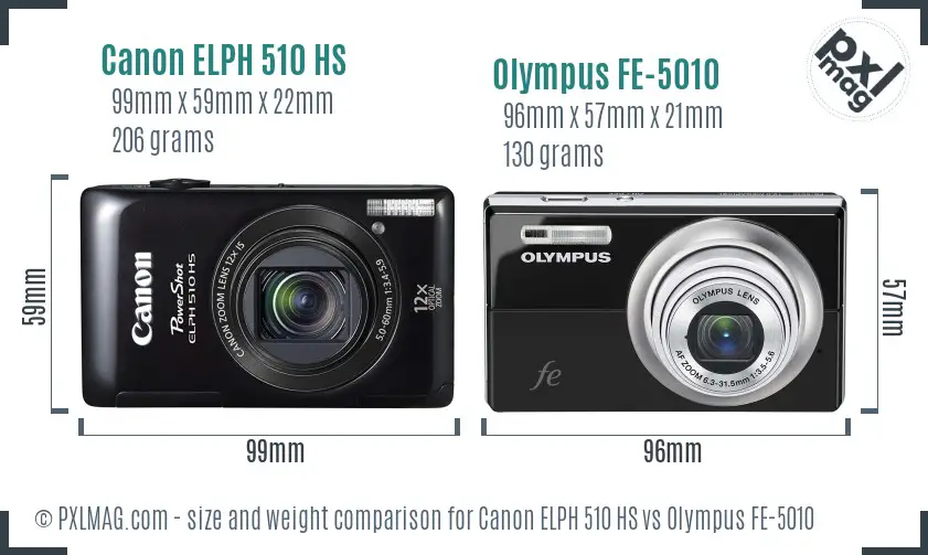 Canon ELPH 510 HS vs Olympus FE-5010 size comparison