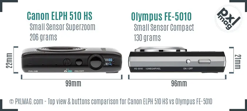 Canon ELPH 510 HS vs Olympus FE-5010 top view buttons comparison