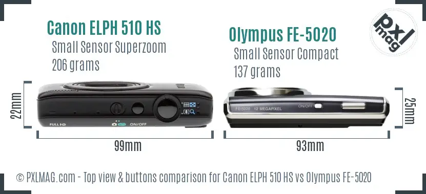 Canon ELPH 510 HS vs Olympus FE-5020 top view buttons comparison