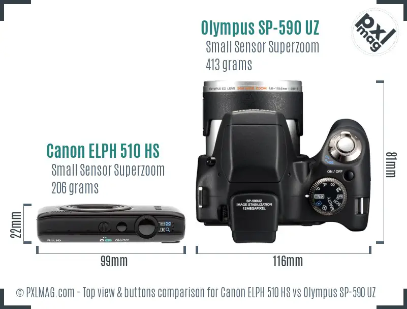 Canon ELPH 510 HS vs Olympus SP-590 UZ top view buttons comparison