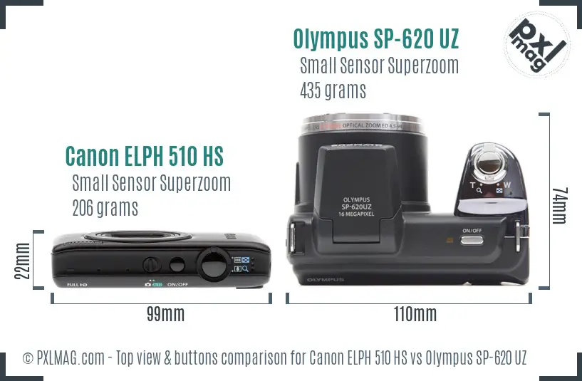 Canon ELPH 510 HS vs Olympus SP-620 UZ top view buttons comparison