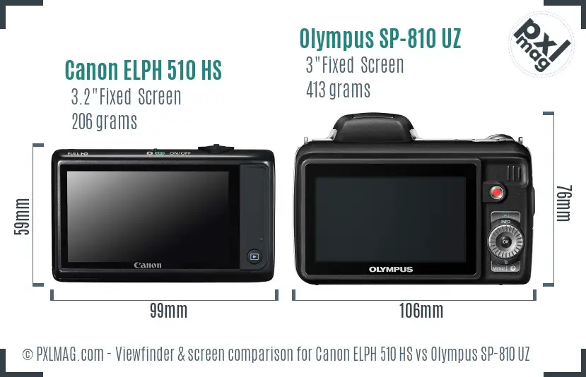 Canon ELPH 510 HS vs Olympus SP-810 UZ Screen and Viewfinder comparison Canon ELPH 510 HS vs Olympus SP-810 UZ Screen and Viewfinder comparison