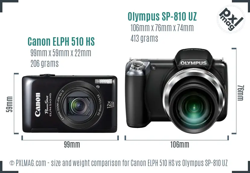 Canon ELPH 510 HS vs Olympus SP-810 UZ size comparison Canon ELPH 510 HS vs Olympus SP-810 UZ size comparison