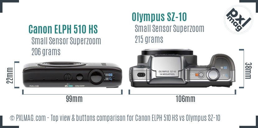 Canon ELPH 510 HS vs Olympus SZ-10 top view buttons comparison