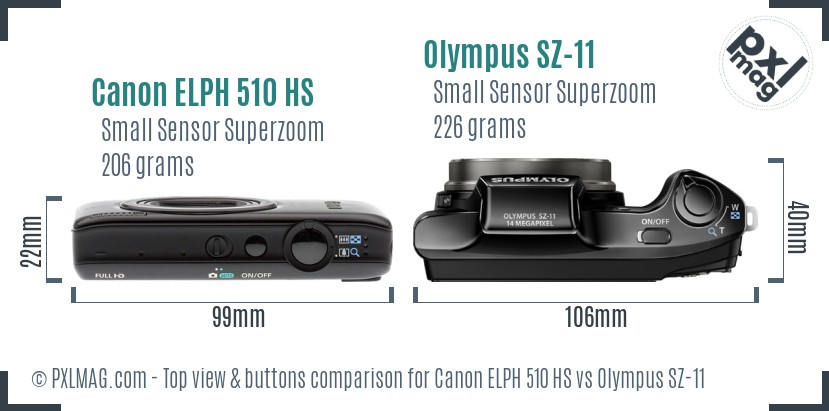 Canon ELPH 510 HS vs Olympus SZ-11 top view buttons comparison