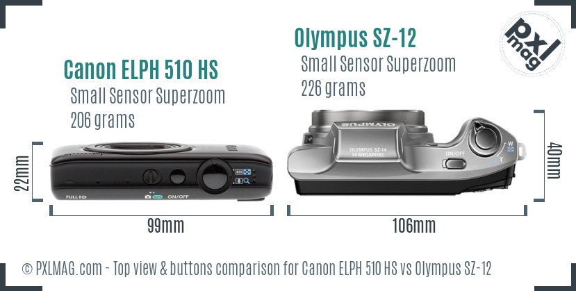Canon ELPH 510 HS vs Olympus SZ-12 top view buttons comparison