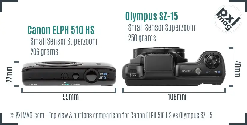 Canon ELPH 510 HS vs Olympus SZ-15 top view buttons comparison