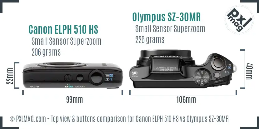 Canon ELPH 510 HS vs Olympus SZ-30MR top view buttons comparison