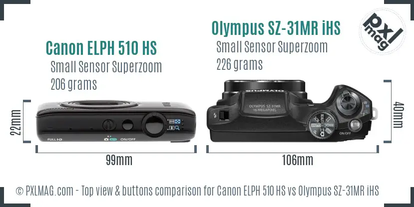 Canon ELPH 510 HS vs Olympus SZ-31MR iHS top view buttons comparison
