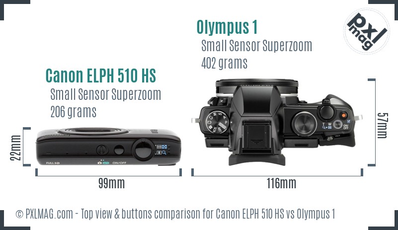 Canon ELPH 510 HS vs Olympus 1 top view buttons comparison