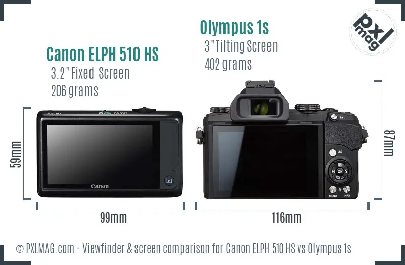 Canon ELPH 510 HS vs Olympus 1s Screen and Viewfinder comparison