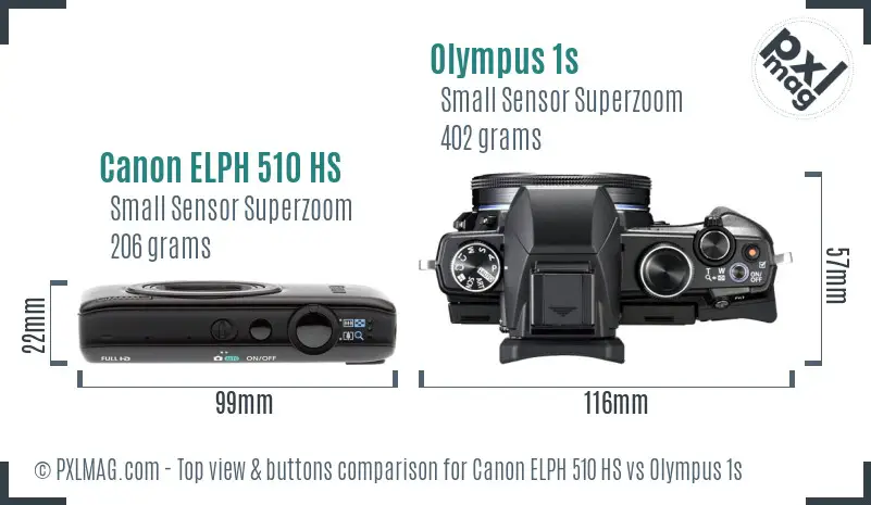Canon ELPH 510 HS vs Olympus 1s top view buttons comparison