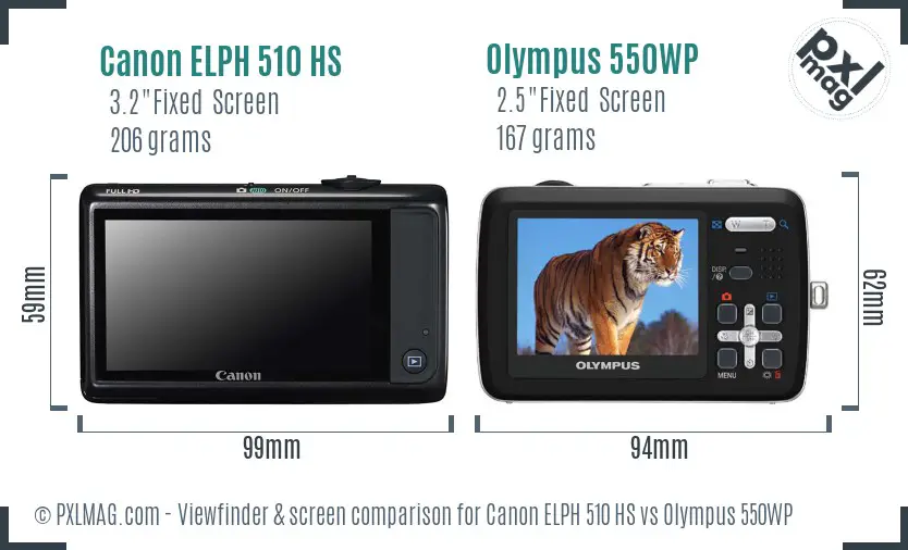 Canon ELPH 510 HS vs Olympus 550WP Screen and Viewfinder comparison