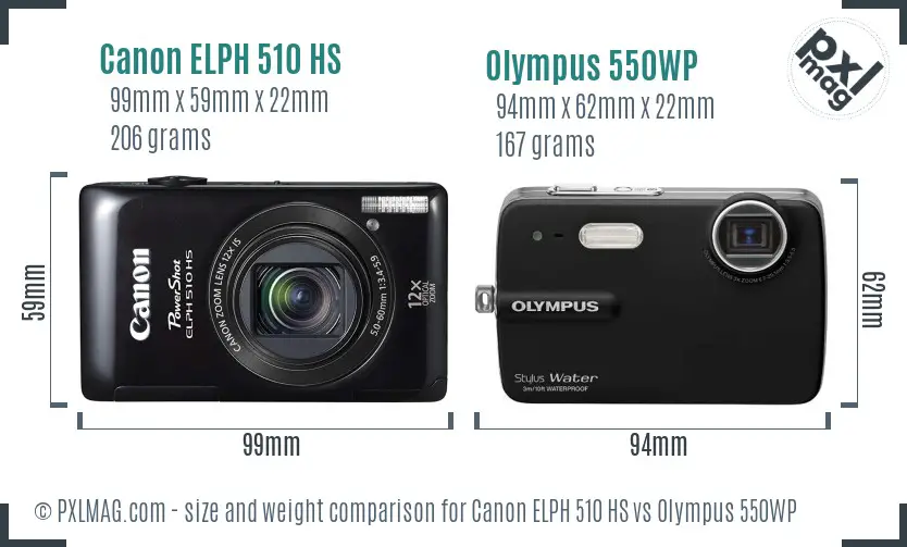 Canon ELPH 510 HS vs Olympus 550WP size comparison