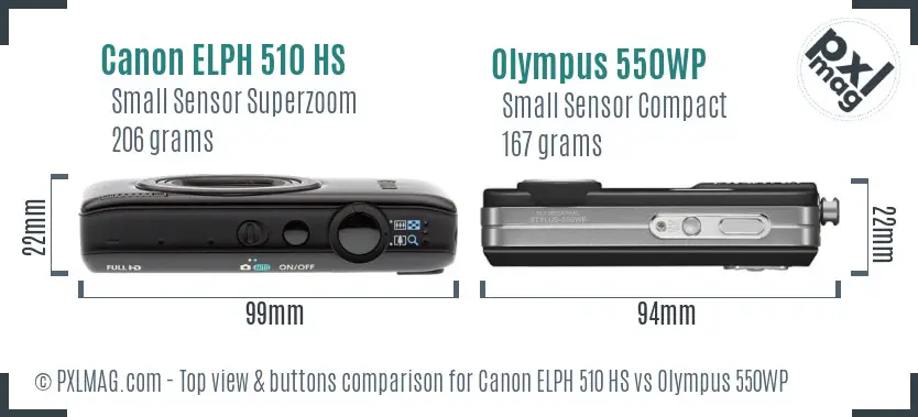 Canon ELPH 510 HS vs Olympus 550WP top view buttons comparison