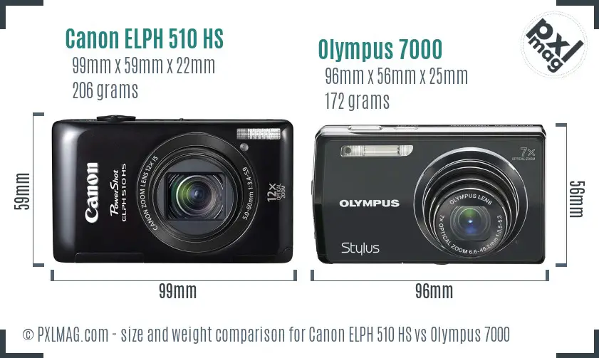 Canon ELPH 510 HS vs Olympus 7000 size comparison