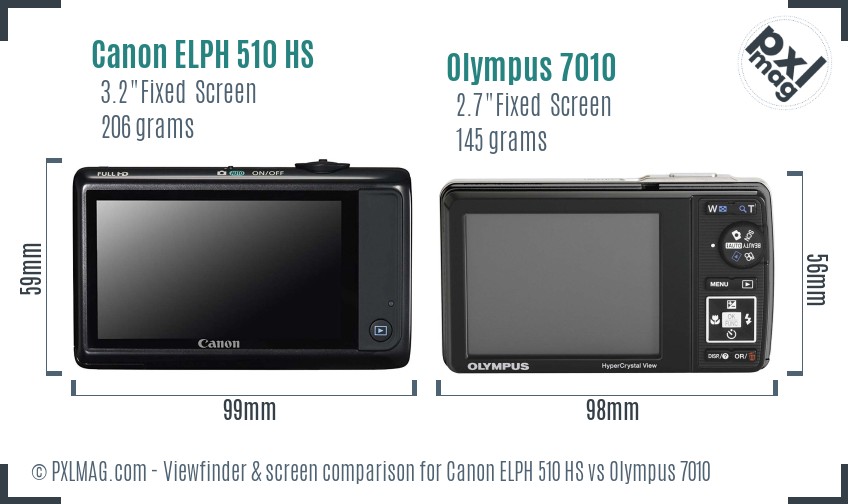 Canon ELPH 510 HS vs Olympus 7010 Screen and Viewfinder comparison