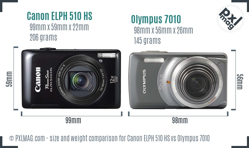 Canon ELPH 510 HS vs Olympus 7010 size comparison Canon ELPH 510 HS vs Olympus 7010 size comparison
