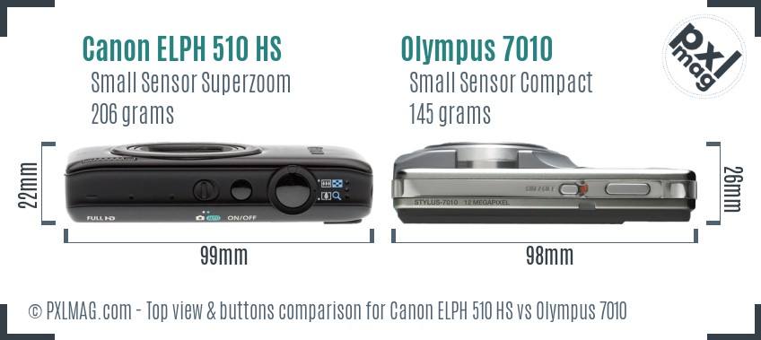 Canon ELPH 510 HS vs Olympus 7010 top view buttons comparison