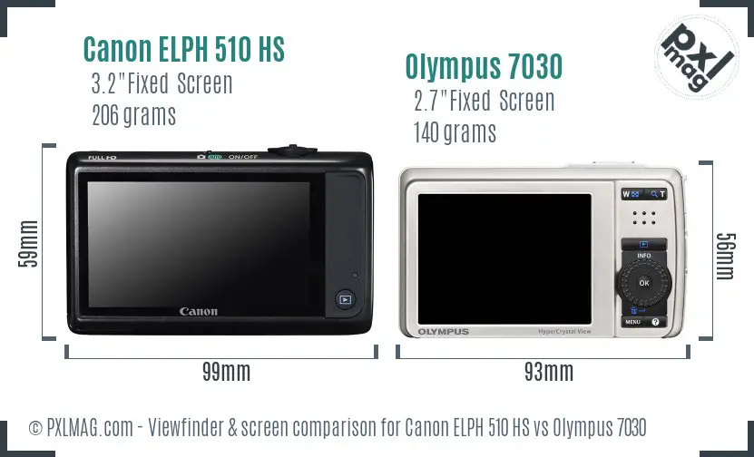 Canon ELPH 510 HS vs Olympus 7030 Screen and Viewfinder comparison