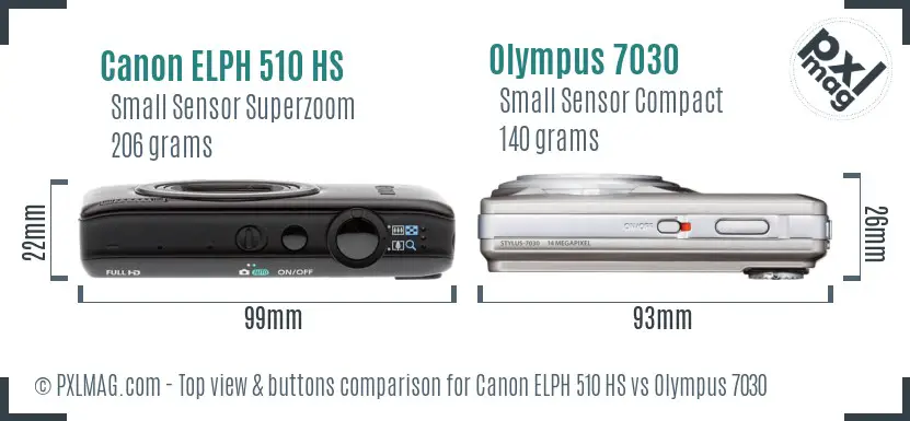 Canon ELPH 510 HS vs Olympus 7030 top view buttons comparison