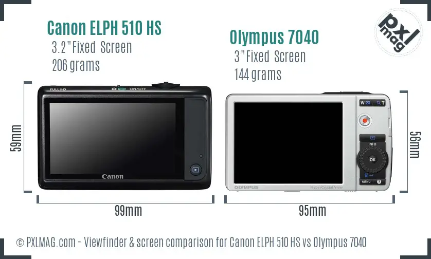 Canon ELPH 510 HS vs Olympus 7040 Screen and Viewfinder comparison