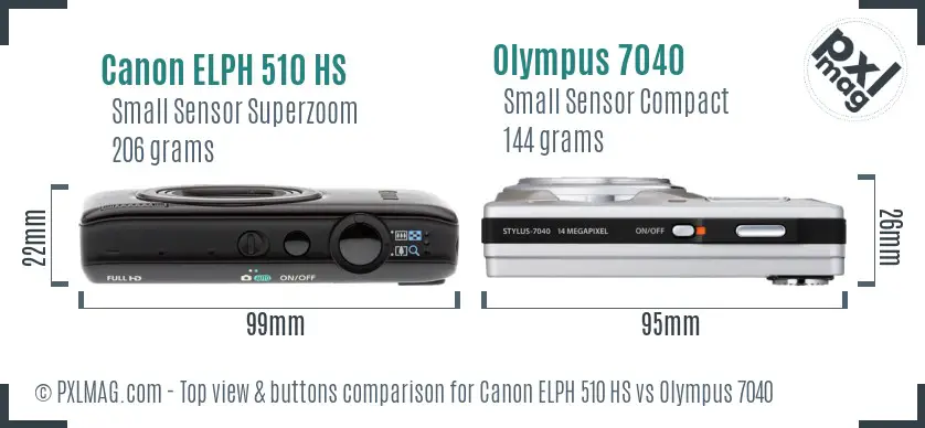 Canon ELPH 510 HS vs Olympus 7040 top view buttons comparison