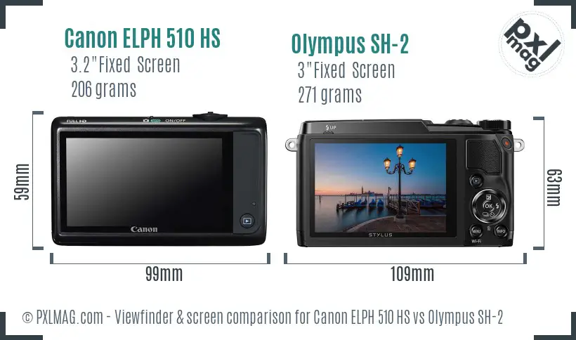 Canon ELPH 510 HS vs Olympus SH-2 Screen and Viewfinder comparison