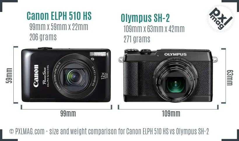 Canon ELPH 510 HS vs Olympus SH-2 size comparison