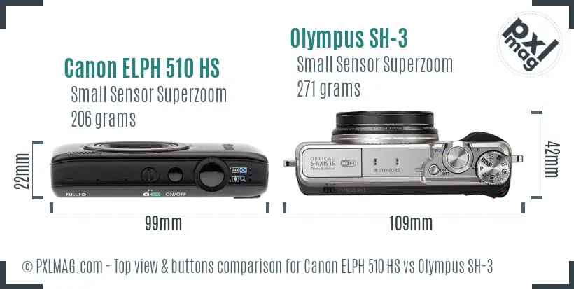 Canon ELPH 510 HS vs Olympus SH-3 top view buttons comparison