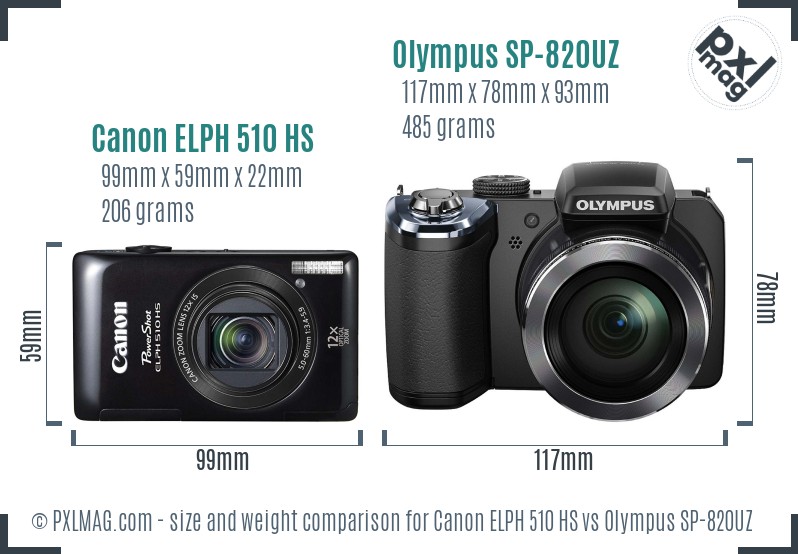 Canon ELPH 510 HS vs Olympus SP-820UZ size comparison Canon ELPH 510 HS vs Olympus SP-820UZ size comparison