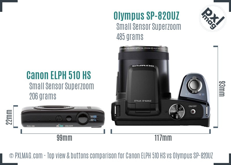 Canon ELPH 510 HS vs Olympus SP-820UZ top view buttons comparison