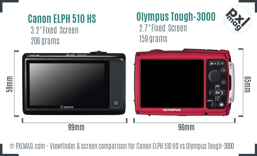 Canon ELPH 510 HS vs Olympus Tough-3000 Screen and Viewfinder comparison