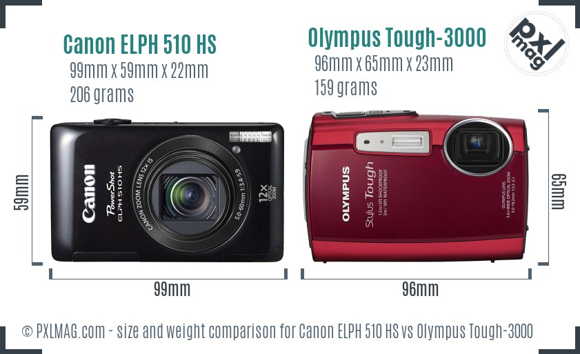 Canon ELPH 510 HS vs Olympus Tough-3000 size comparison