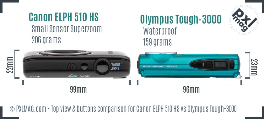 Canon ELPH 510 HS vs Olympus Tough-3000 top view buttons comparison