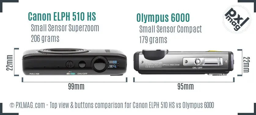 Canon ELPH 510 HS vs Olympus 6000 top view buttons comparison