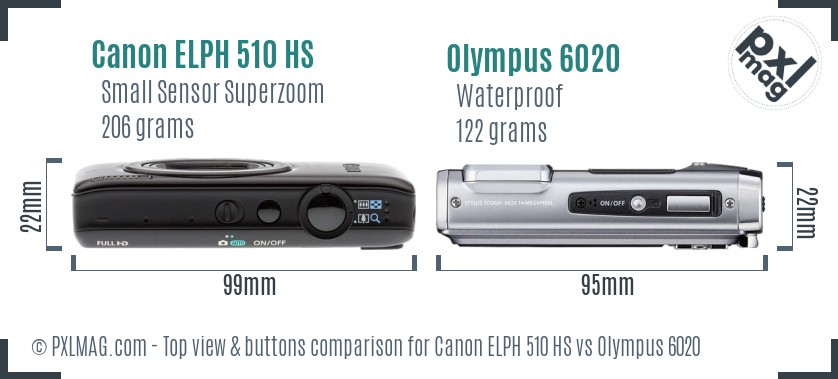 Canon ELPH 510 HS vs Olympus 6020 top view buttons comparison