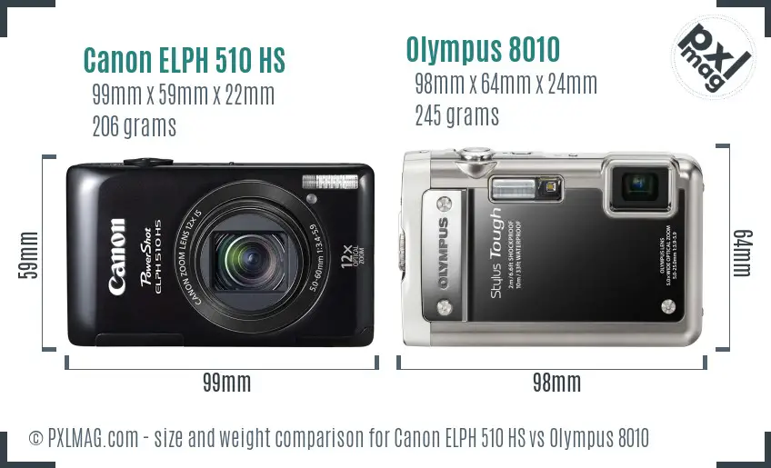 Canon ELPH 510 HS vs Olympus 8010 size comparison Canon ELPH 510 HS vs Olympus 8010 size comparison