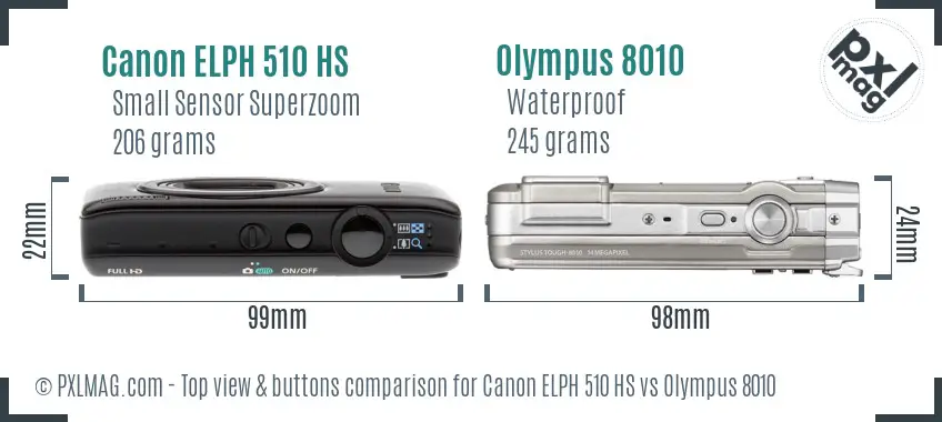 Canon ELPH 510 HS vs Olympus 8010 top view buttons comparison Canon ELPH 510 HS vs Olympus 8010 top view buttons comparison