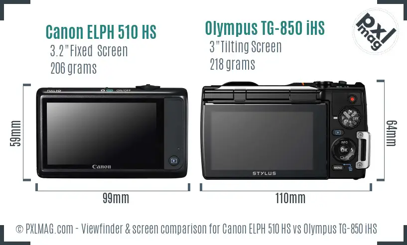 Canon ELPH 510 HS vs Olympus TG-850 iHS Screen and Viewfinder comparison