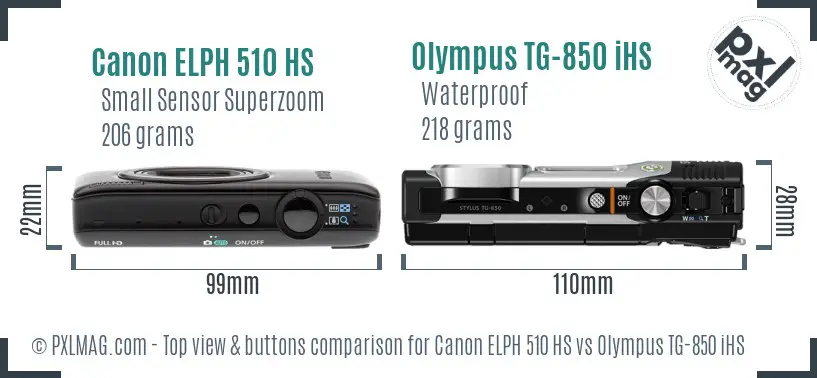 Canon ELPH 510 HS vs Olympus TG-850 iHS top view buttons comparison
