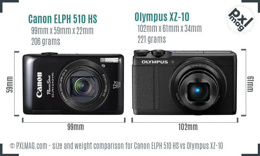 Canon ELPH 510 HS vs Olympus XZ-10 size comparison