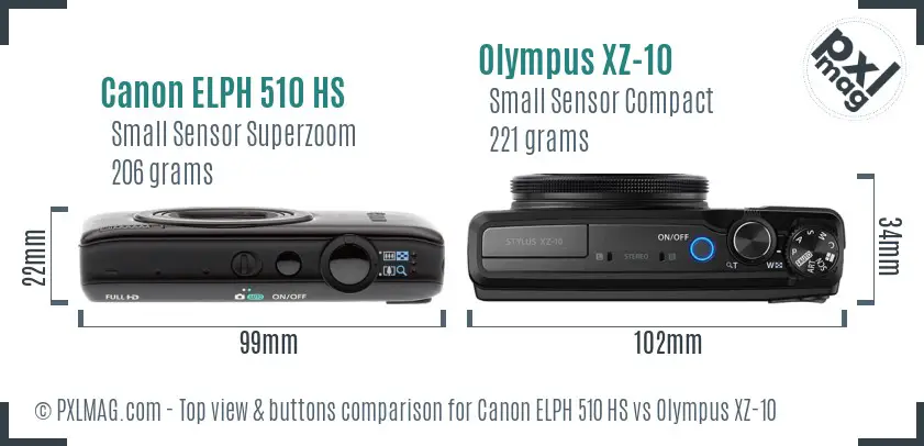 Canon ELPH 510 HS vs Olympus XZ-10 top view buttons comparison