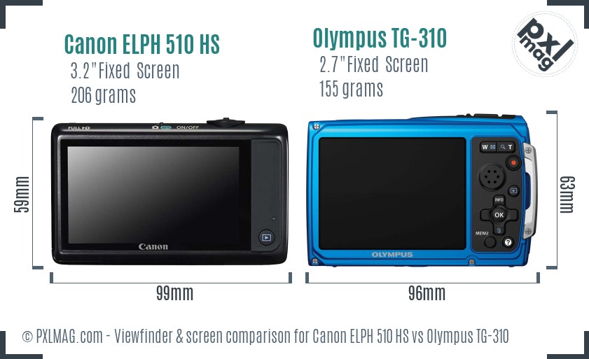 Canon ELPH 510 HS vs Olympus TG-310 Screen and Viewfinder comparison
