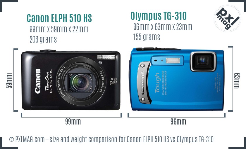 Canon ELPH 510 HS vs Olympus TG-310 size comparison Canon ELPH 510 HS vs Olympus TG-310 size comparison