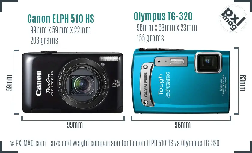 Canon ELPH 510 HS vs Olympus TG-320 size comparison Canon ELPH 510 HS vs Olympus TG-320 size comparison