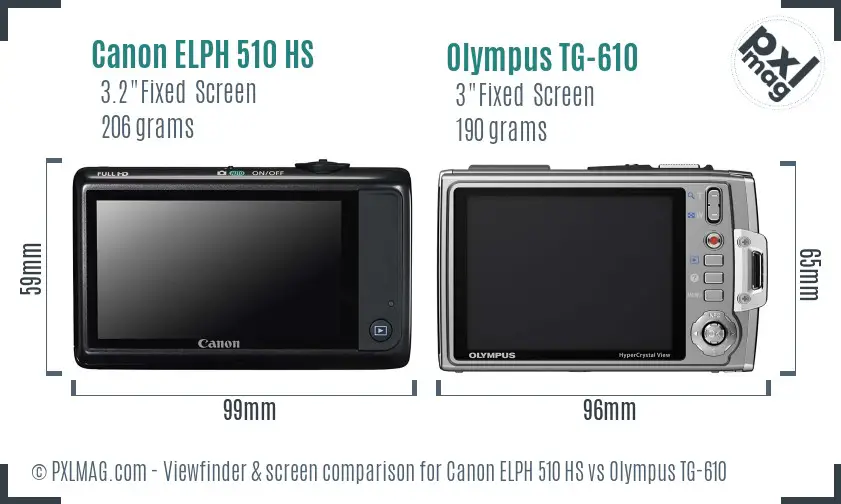 Canon ELPH 510 HS vs Olympus TG-610 Screen and Viewfinder comparison