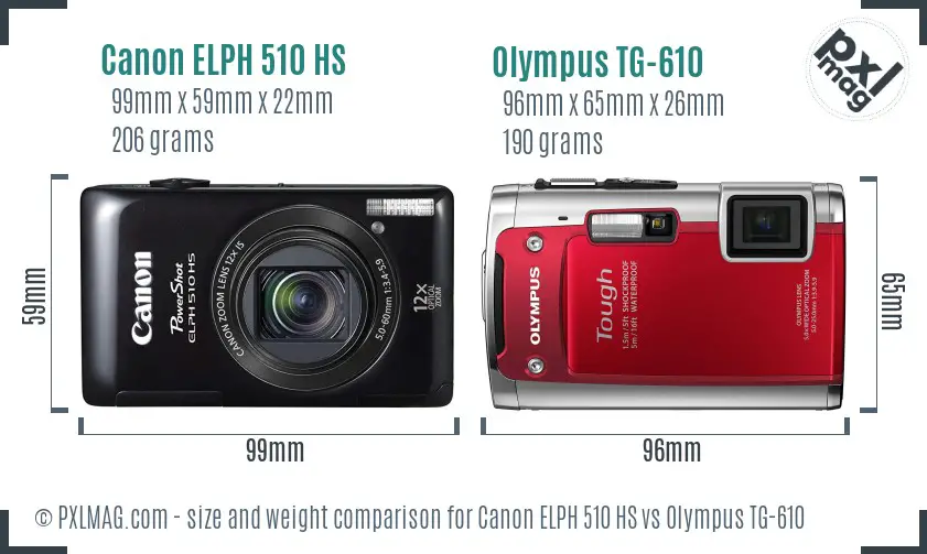 Canon ELPH 510 HS vs Olympus TG-610 size comparison